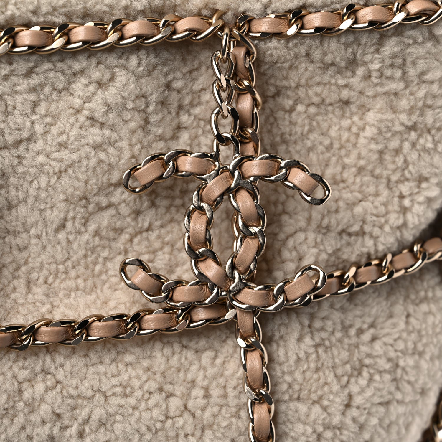 Chanel Shearling Small Shopping Chain Bag Beige 10 of 11
