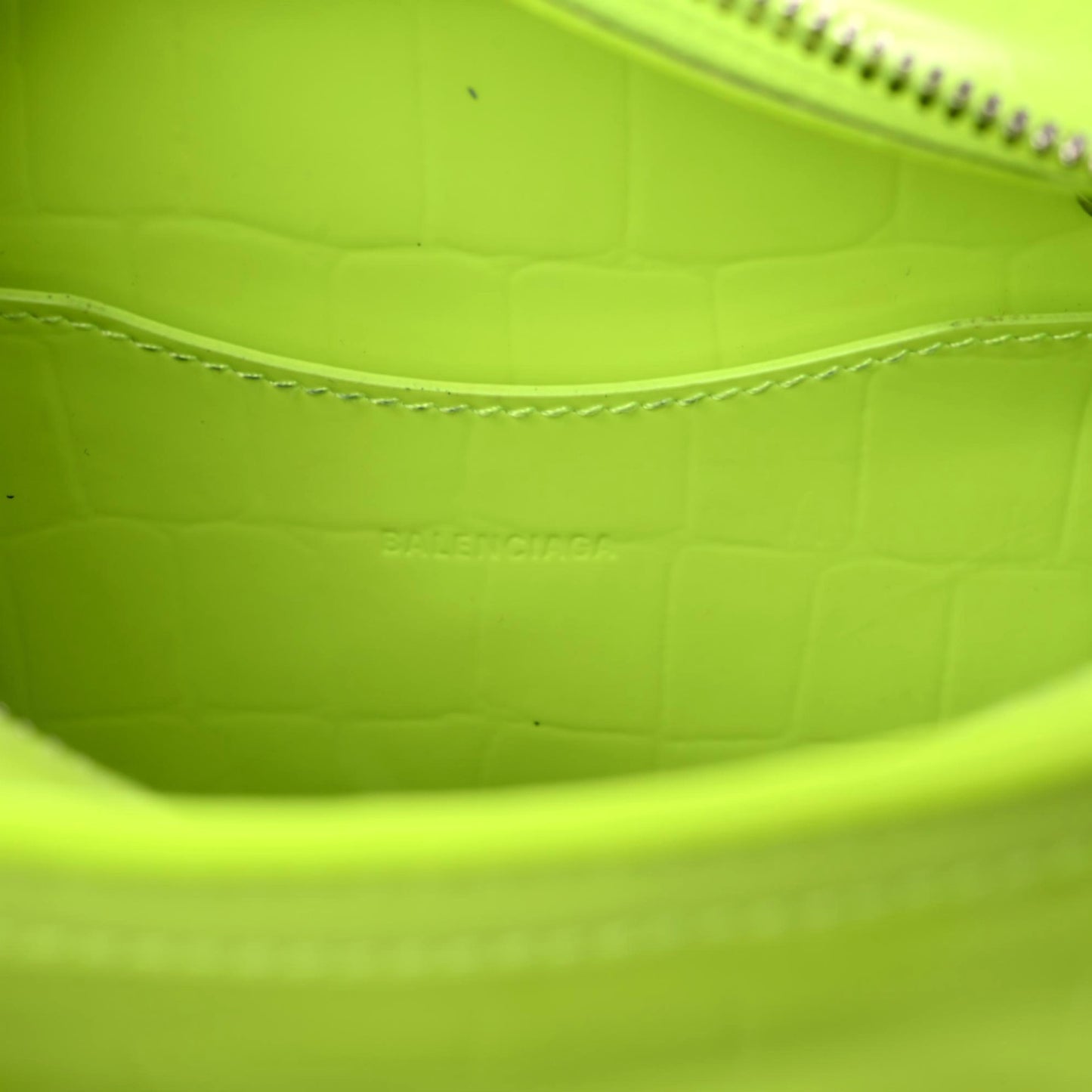 Semi Shiny Calfskin Crocodile Embossed Neo Classic Silver Hardware Mini City Fluo Yellow