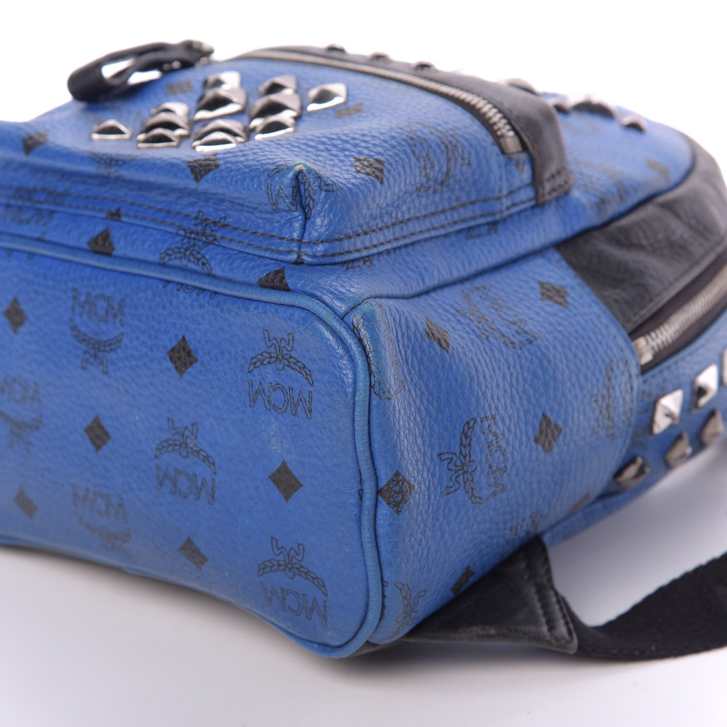 MCM Visetos Studded Colorblock Mini Stark Brock Backpack Blue 5 of 14
