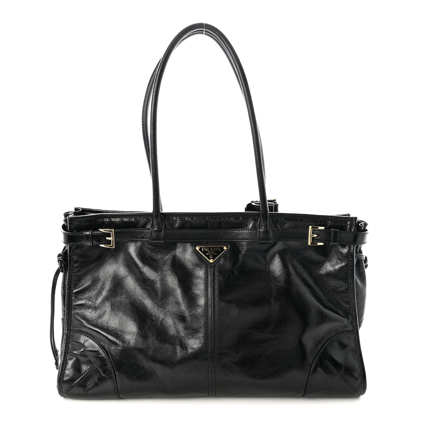 Glossy Calfskin Triangle Large Bonnie Shoulder Bag Black