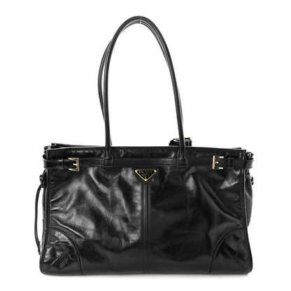 Prada Glossy Calfskin Triangle Large Bonnie Shoulder Bag Black 1 of 9