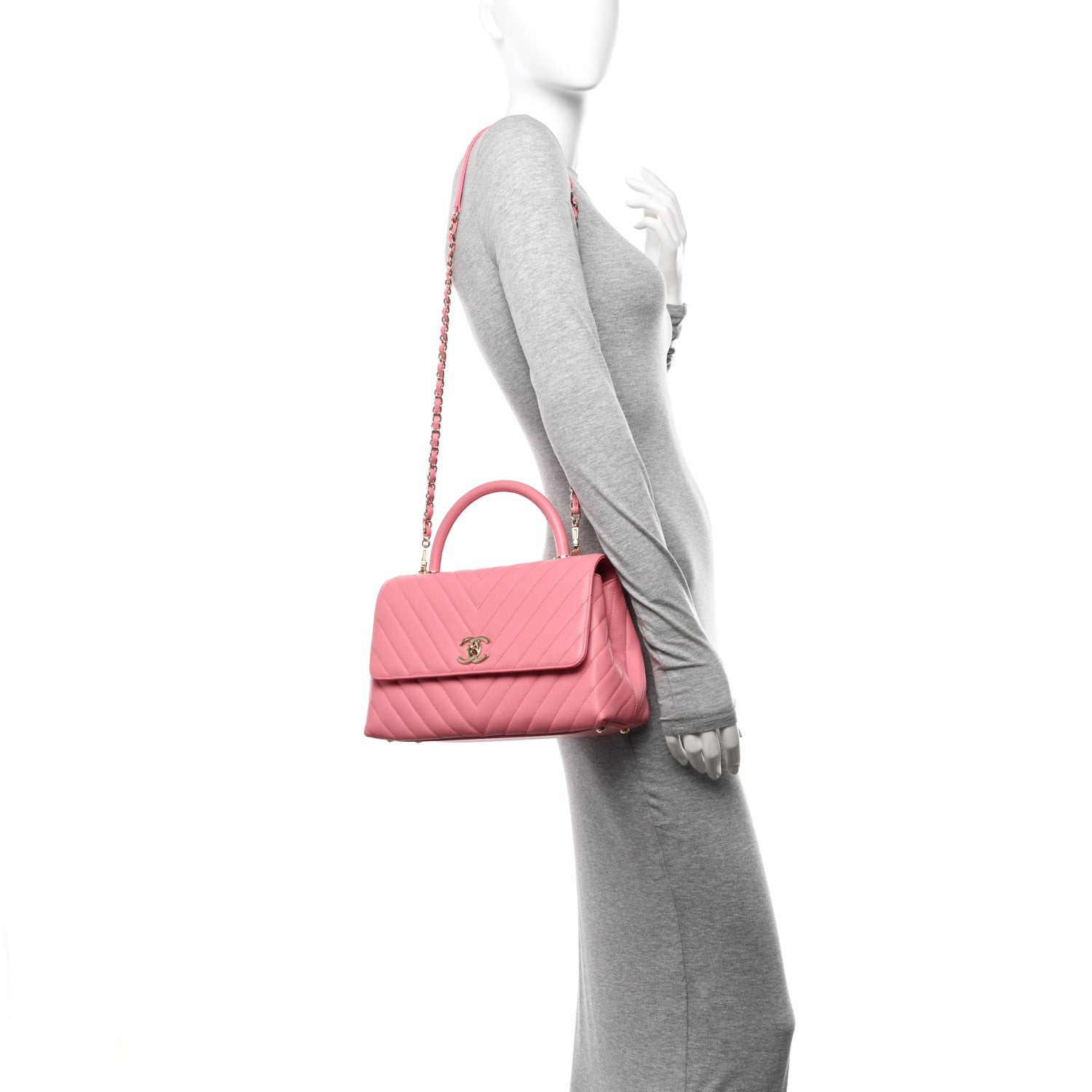 Chanel Caviar Chevron Quilted Small Coco Handle Flap Pink 2 of 10