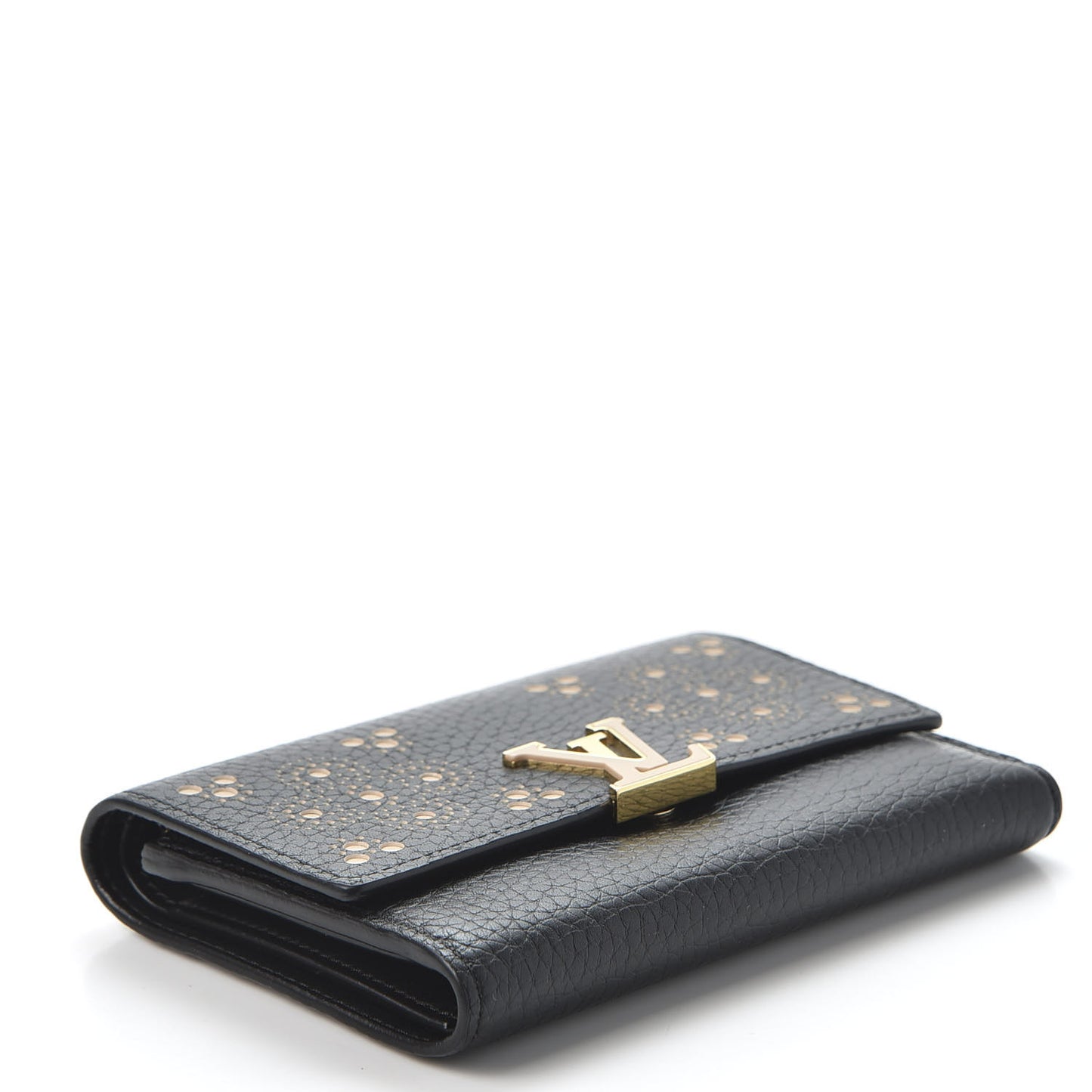 Taurillon Perforated Capucines Compact Wallet Black