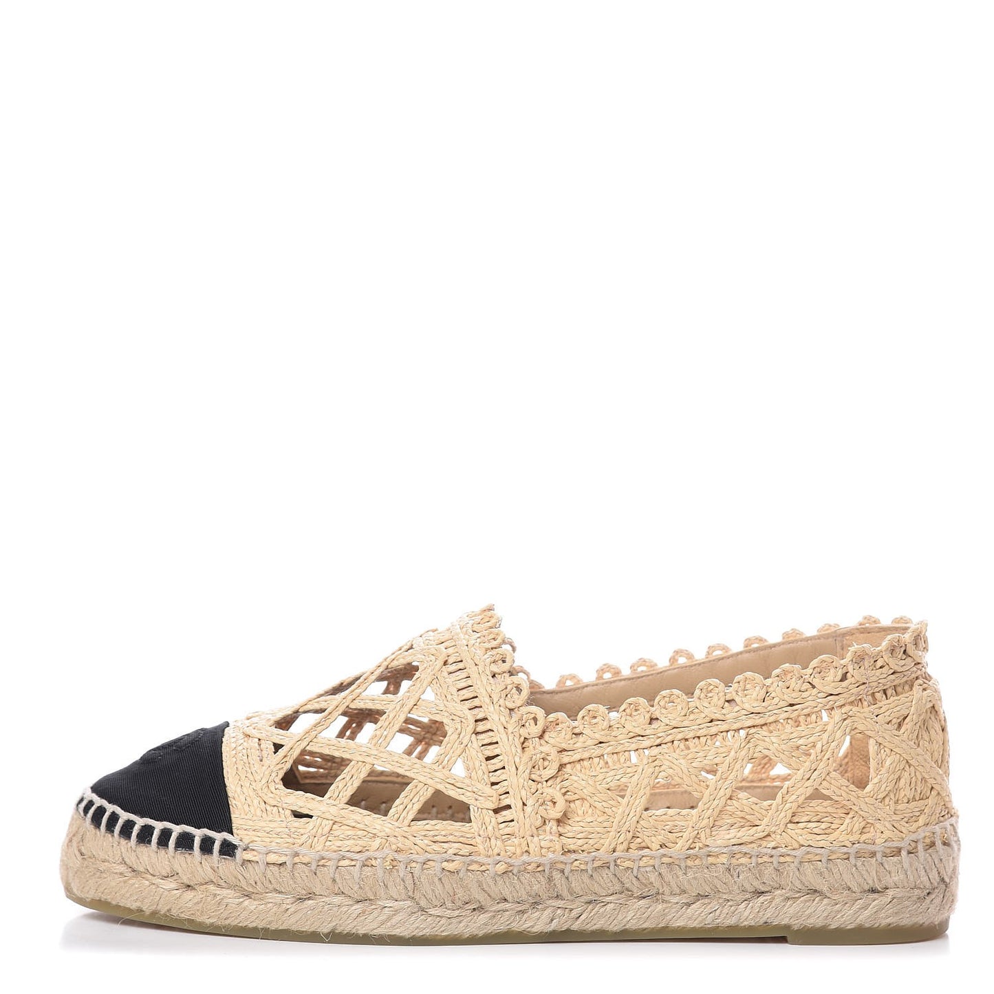 Raffia Fabric CC Espadrilles 38 Beige Black