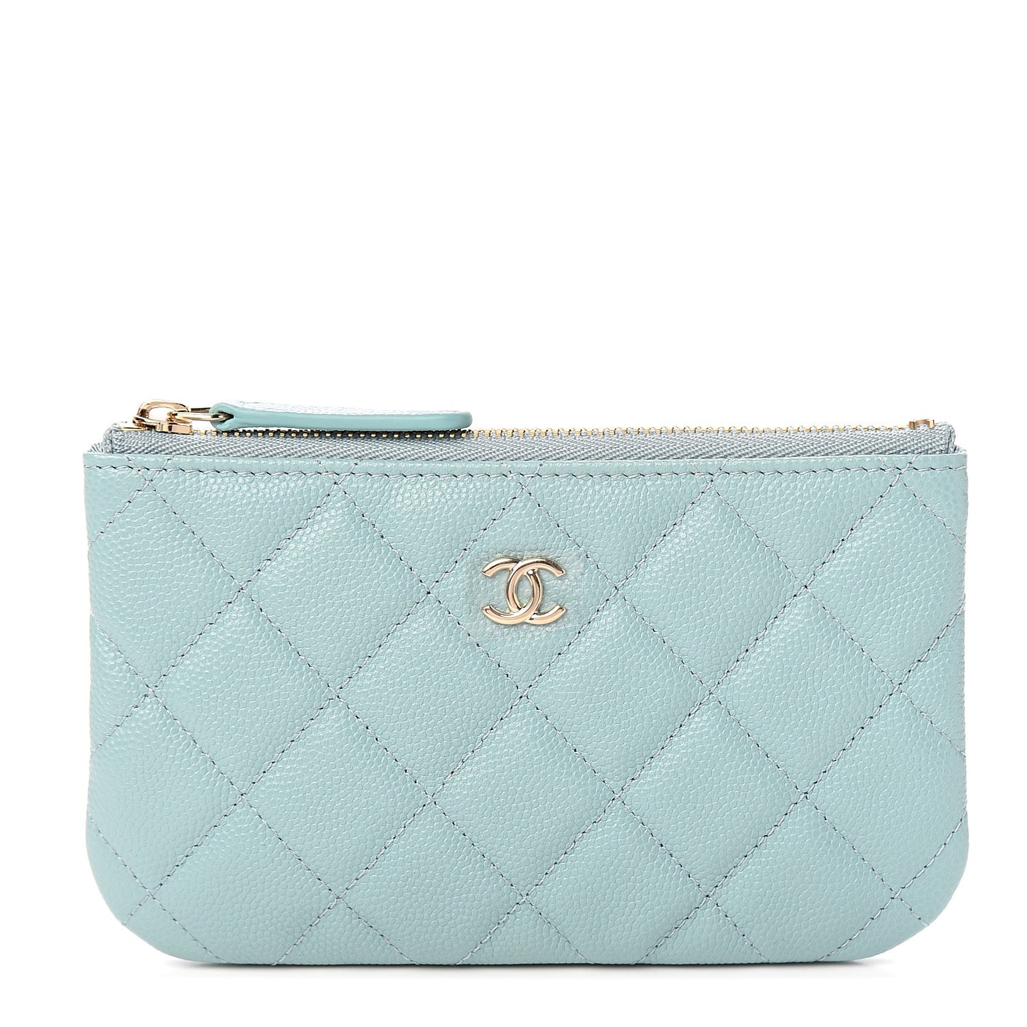 Caviar Quilted Small Cosmetic Case Light Blue
