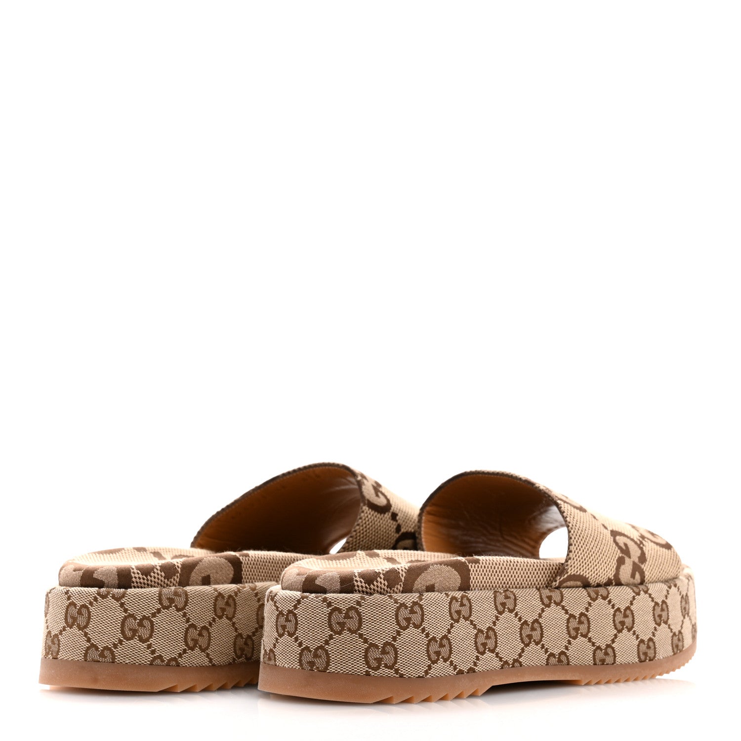 Gucci Monogram Maxi GG Angelina Platform 55mm Slide Sandals 40 Camel Ebony 5 of 10
