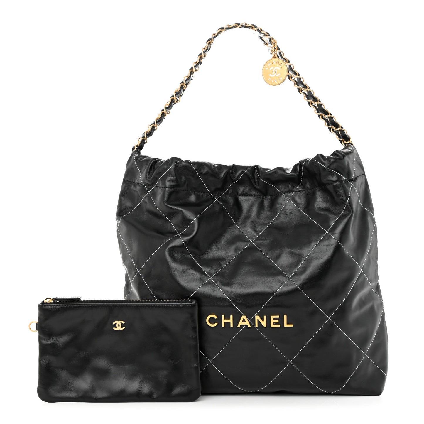 Shiny Calfskin Quilted Chanel 22 Black