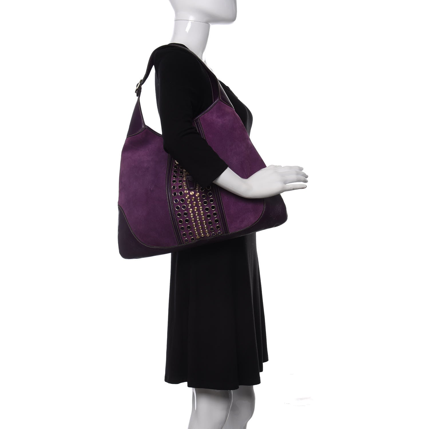 Gucci Suede Studded Large Jackie Shoulder Bag Purple 2 of 15