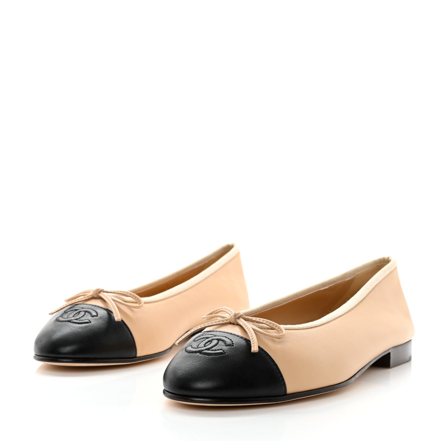 Chanel Lambskin Cap Toe CC Ballerina Flats 39.5 Beige Black 3 of 9
