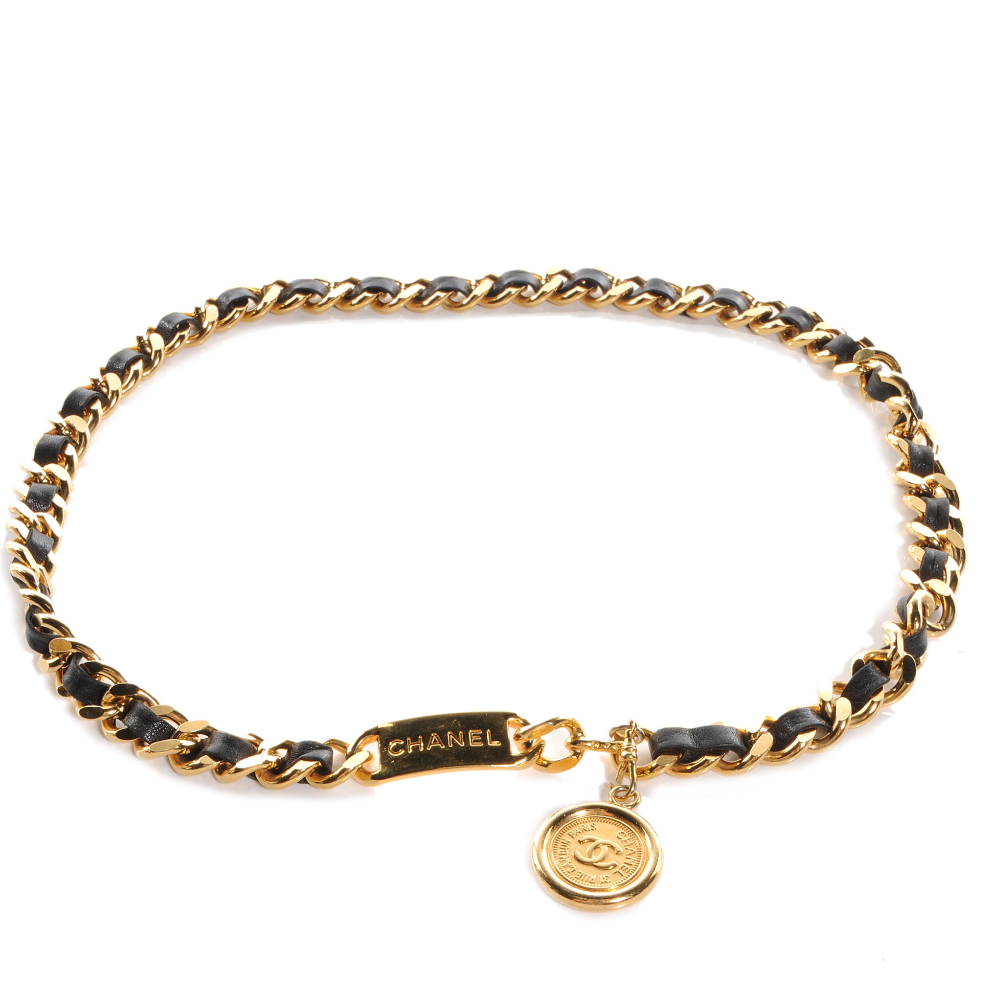 Chanel Leather Gold Chain Link Medallion Belt Black 1 of 13