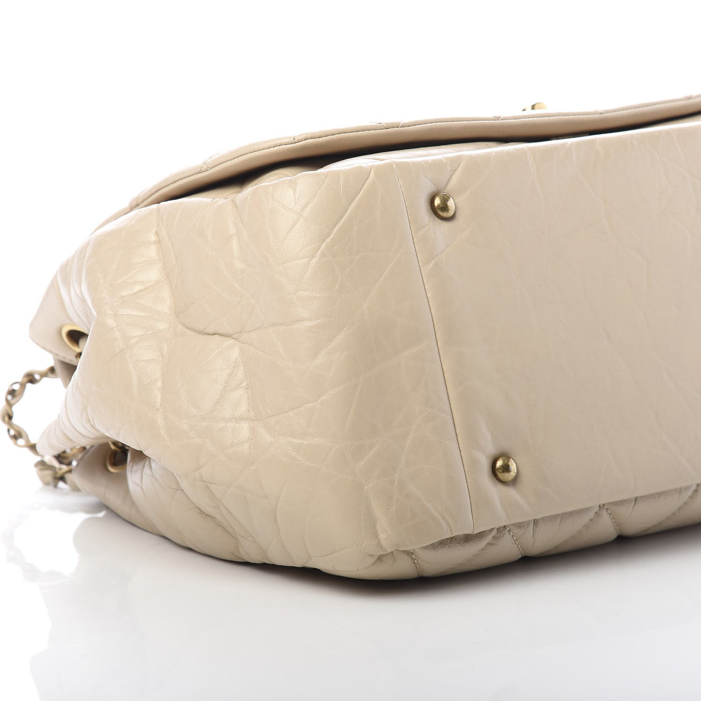 Aged Calfskin Quilted Large Pondichery Flap Beige