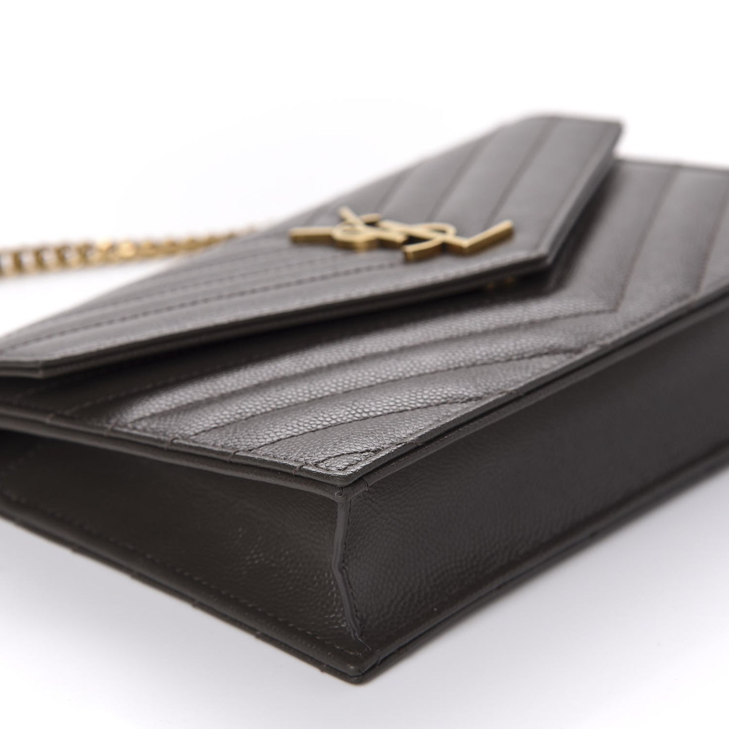 Grain De Poudre Matelasse Chevron Monogram Envelope Chain Wallet Pebble