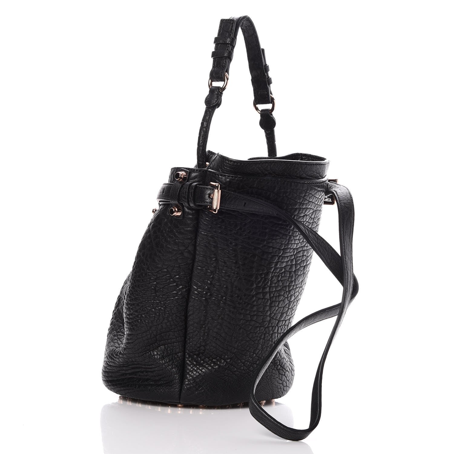 Alexander Wang Pebbled Lambskin Diego Bucket Drawstring Bag Black Rose Gold Hardware 4 of 9