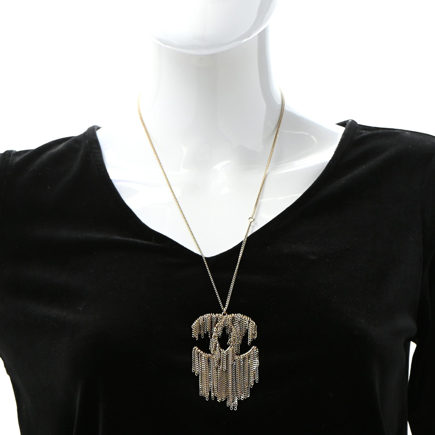 Chanel Chain Fringe CC Necklace Gold 2 of 5