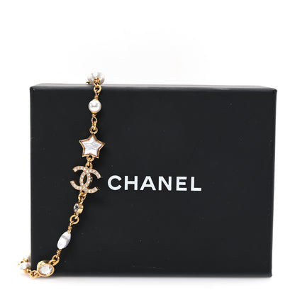 Chanel Metal Crystal Pearl CC Star Gold Pearly White 5 of 5