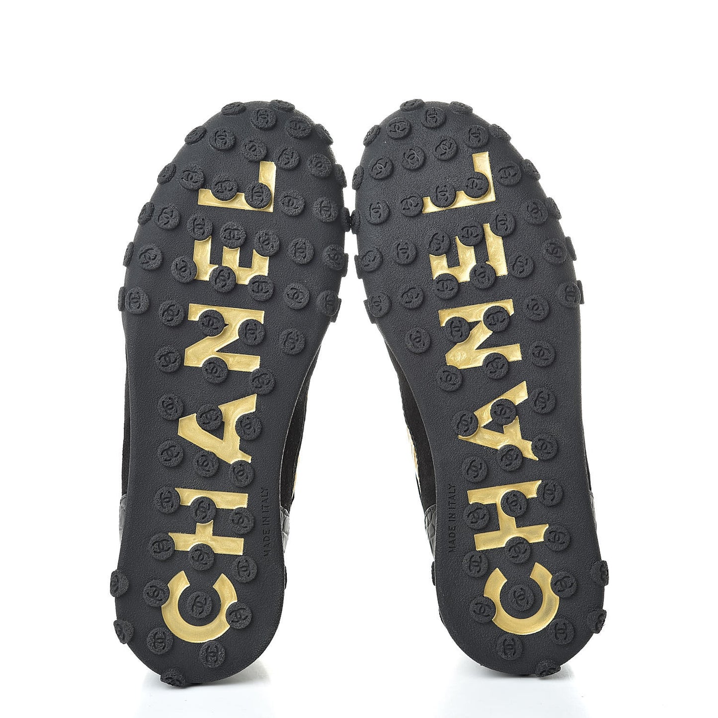 Metallic Fabric Calfskin Suede Crocodile Embossed CC Sneakers 38 Black Gold