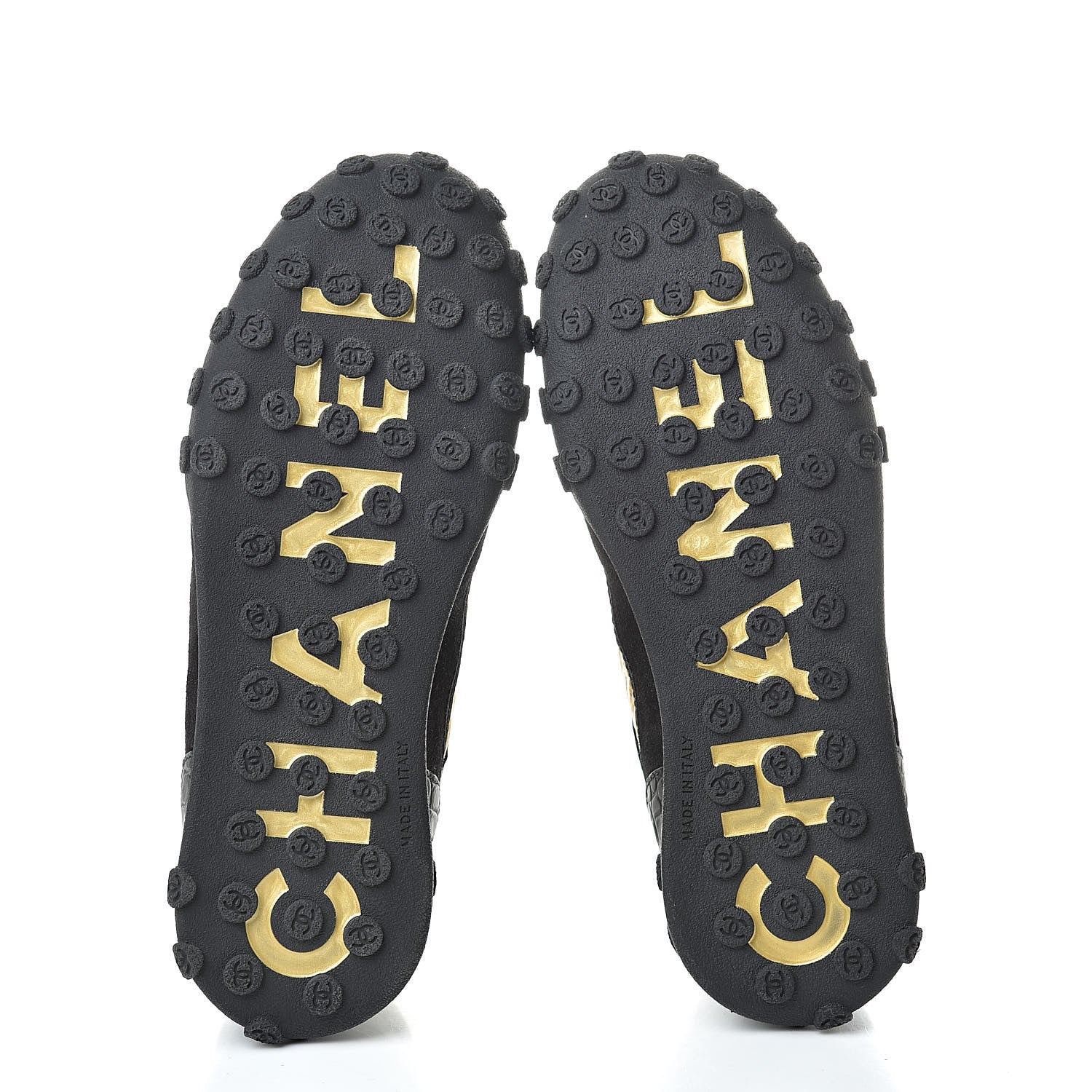 Chanel Metallic Fabric Calfskin Suede Crocodile Embossed CC Sneakers 38 Black Gold 6 of 10