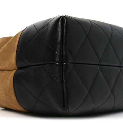 Chanel Suede Calfskin Shiny Lambskin Quilted Small Coco Base Shopping Bag Beige Black 9 of 10