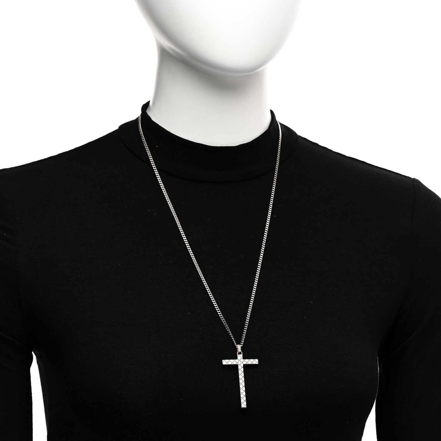 Gucci Sterling Silver Enamel Diamantissima Cross Pendant Necklace 2 of 5
