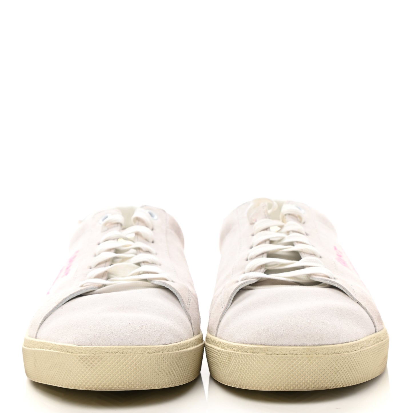 Distressed Suede Embroidered Mens Court Classic Sneakers 42.5 White Pink