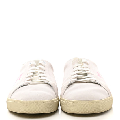 Saint Laurent Distressed Suede Embroidered Mens Court Classic Sneakers 42.5 White Pink 2 of 9