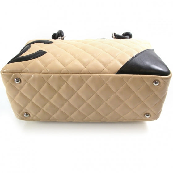 Chanel Calfskin Quilted Large Cambon Bowler Beige Black 4 of 12