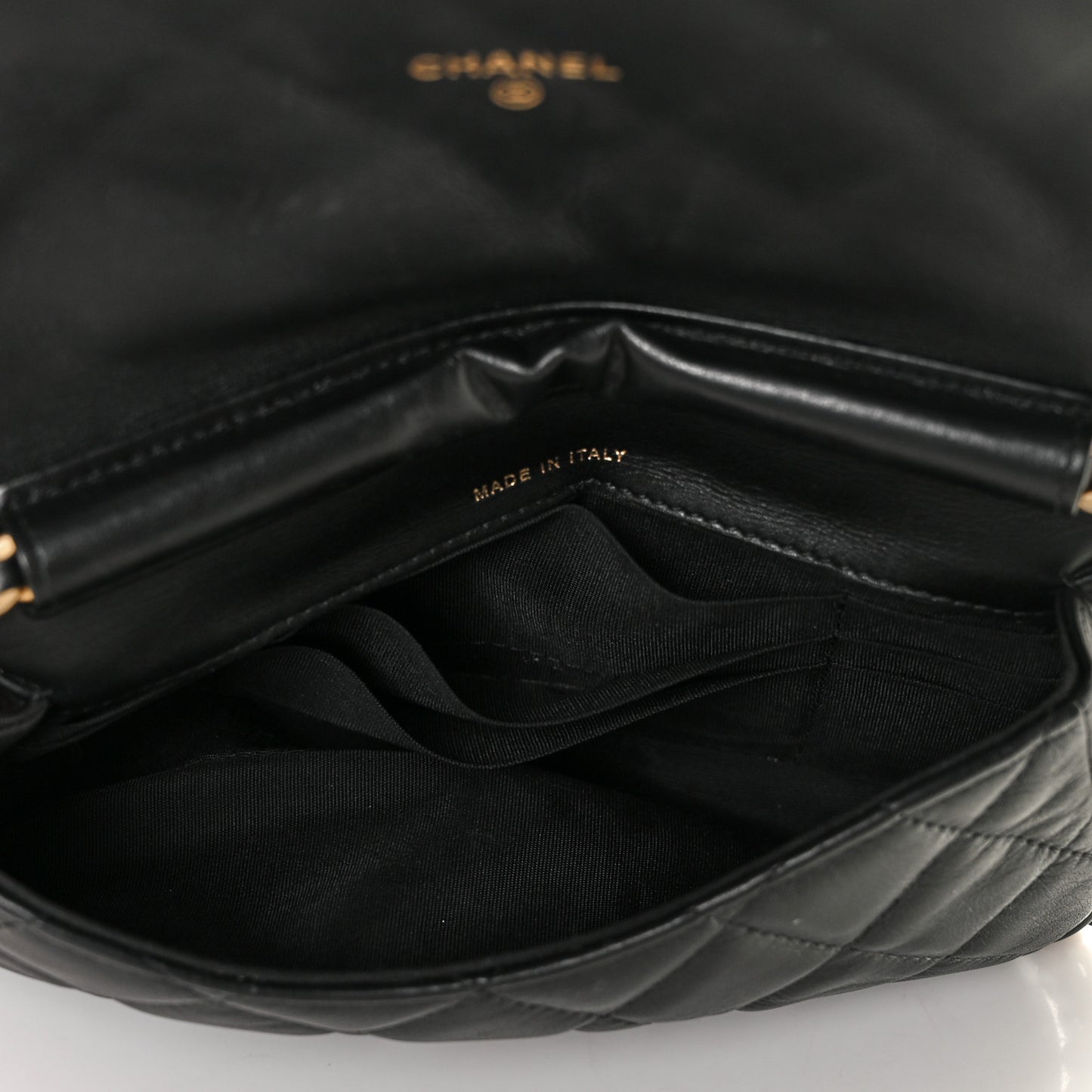 Calfskin Quilted Coco Mail Clutch With Chain Black