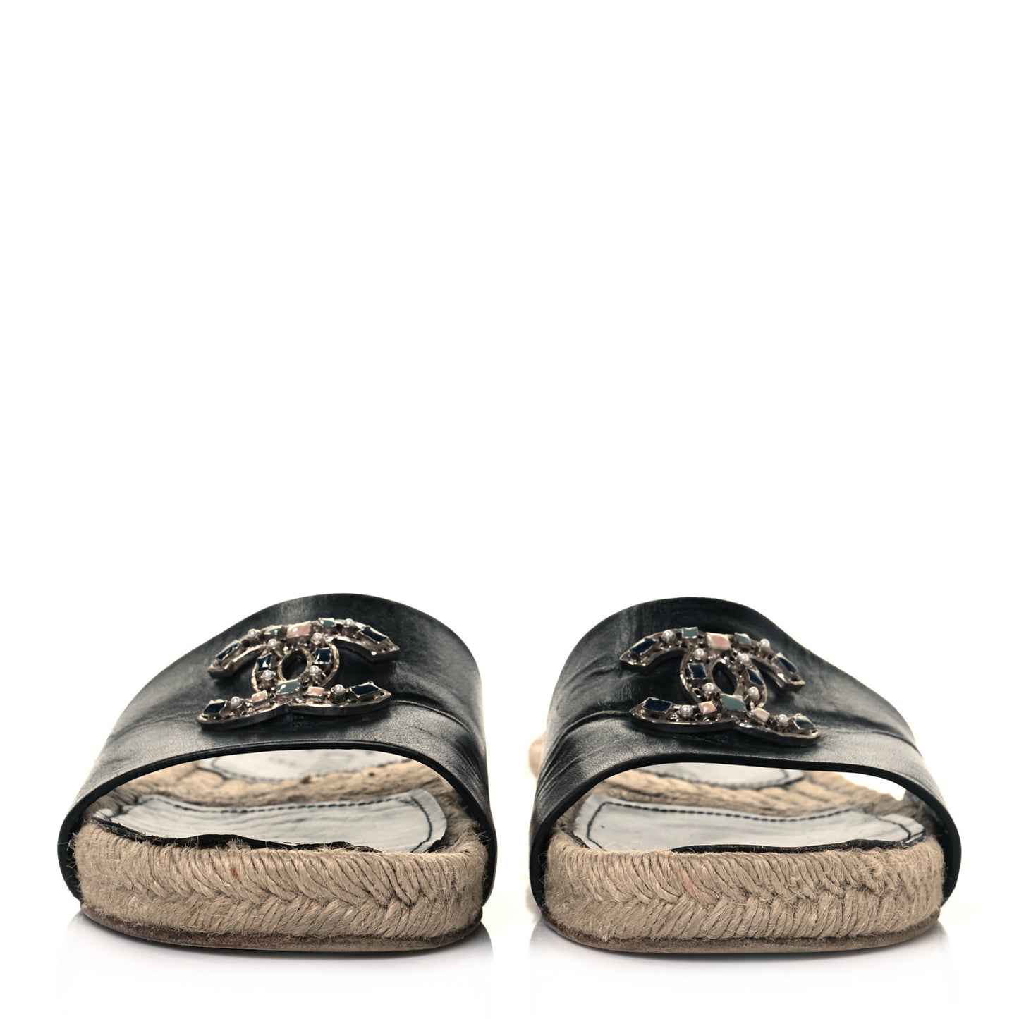Calfskin Gripoix CC Espadrille Slip On Sandals 40 Black