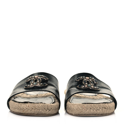 Chanel Calfskin Gripoix CC Espadrille Slip On Sandals 40 Black 2 of 9