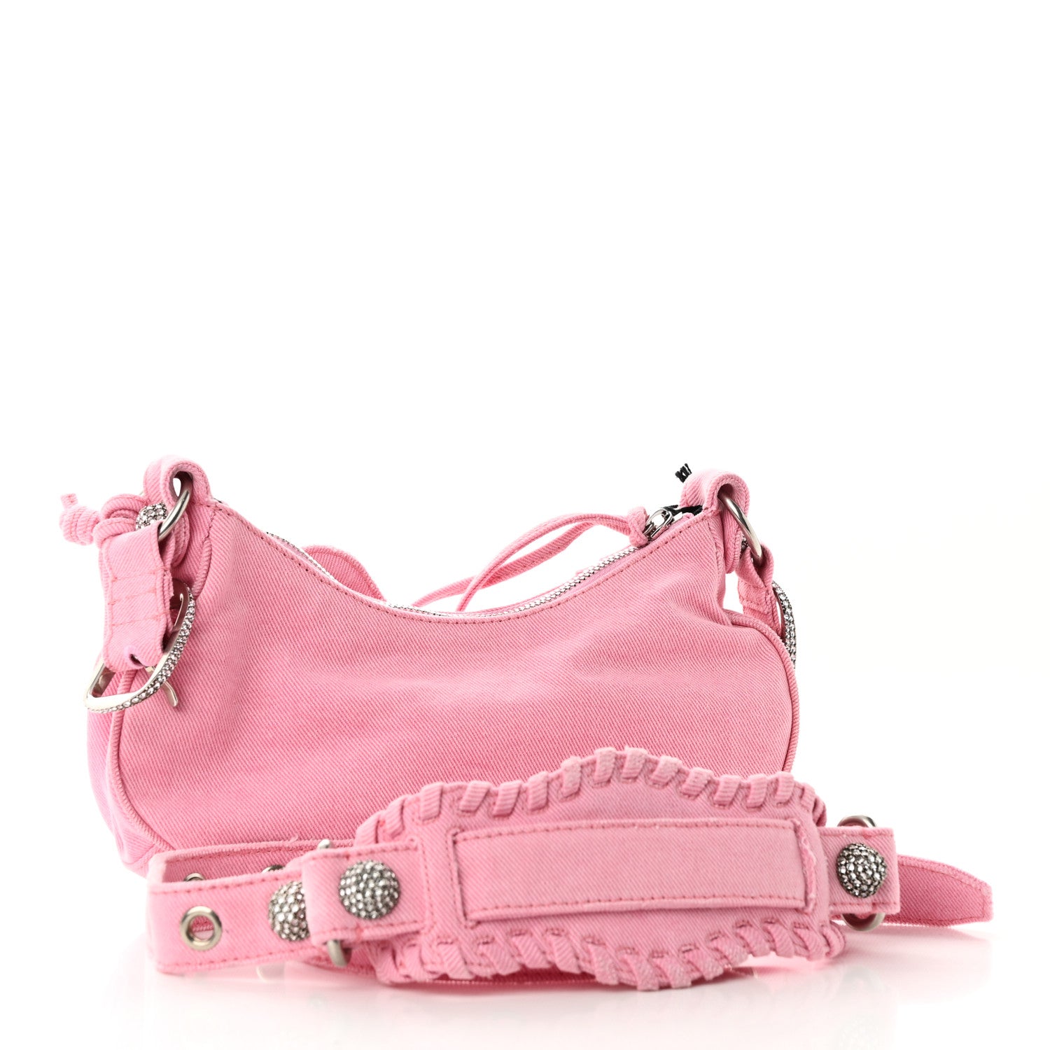 Balenciaga Washed Frayed Denim Crystal Le Cagole Shoulder Bag XS Denim Pink 3 of 10