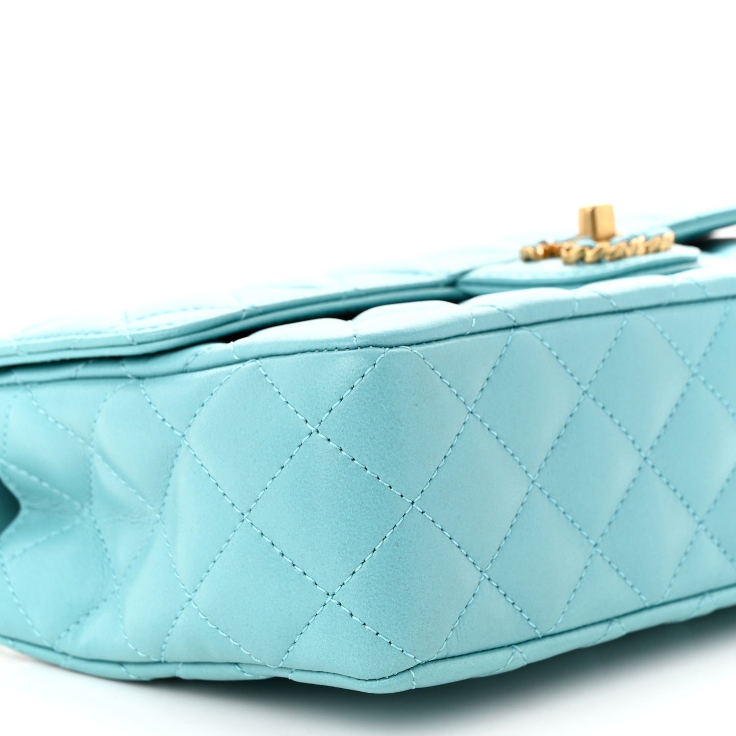 Lambskin Quilted Small Strass On Top Flap Bag Light Blue