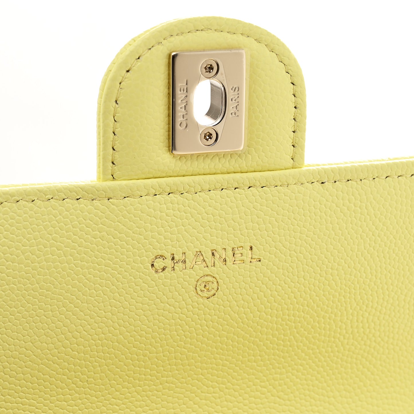 Caviar Quilted Retro Mini Twist Top Handle Clutch Flap Light Yellow
