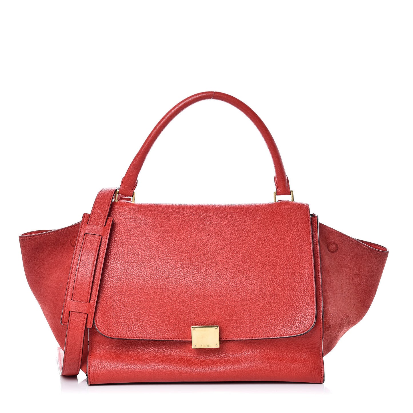 Drummed Calfskin Suede Medium Trapeze Coquelicot