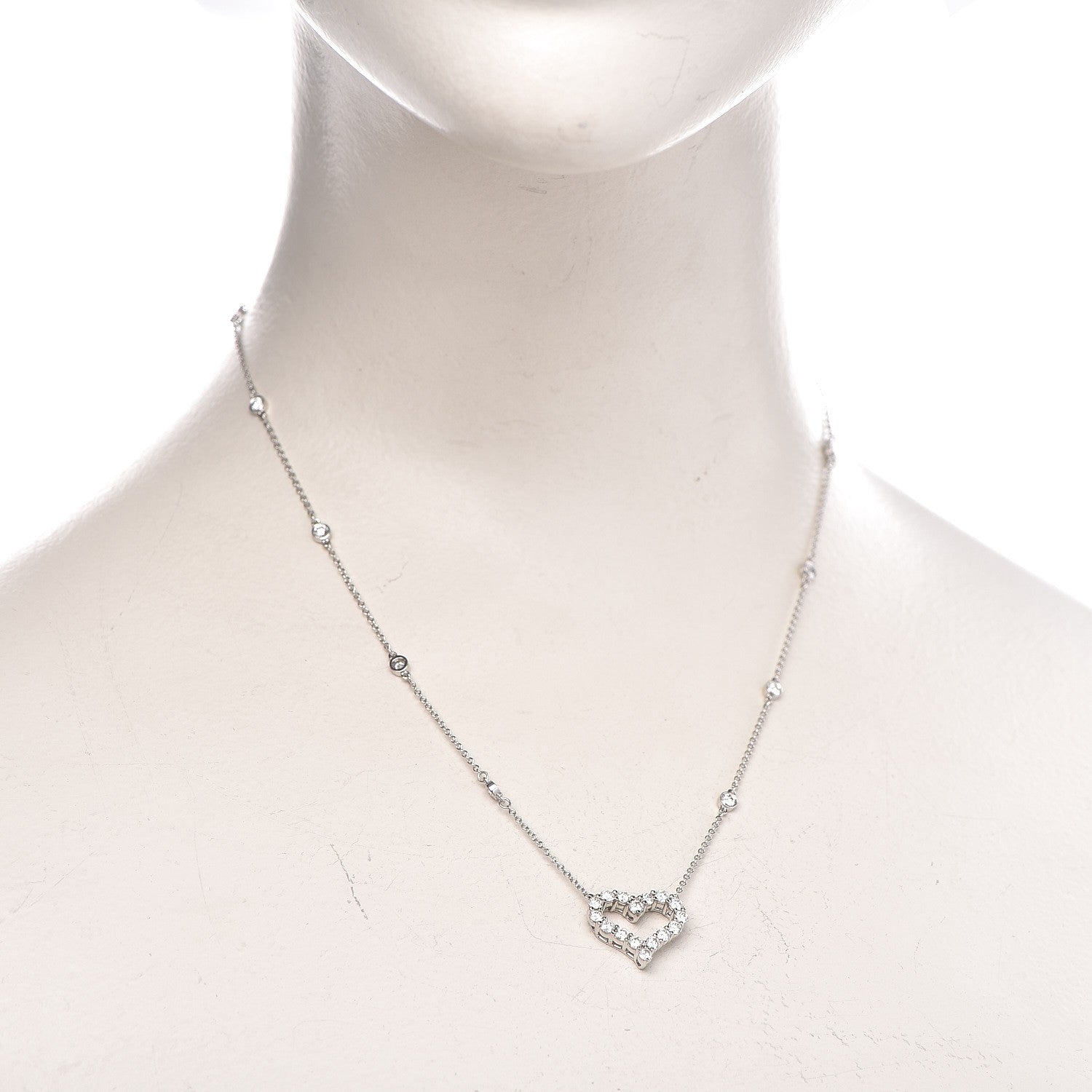 Tiffany Platinum Diamond Heart Station Pendant Necklace 2 of 6