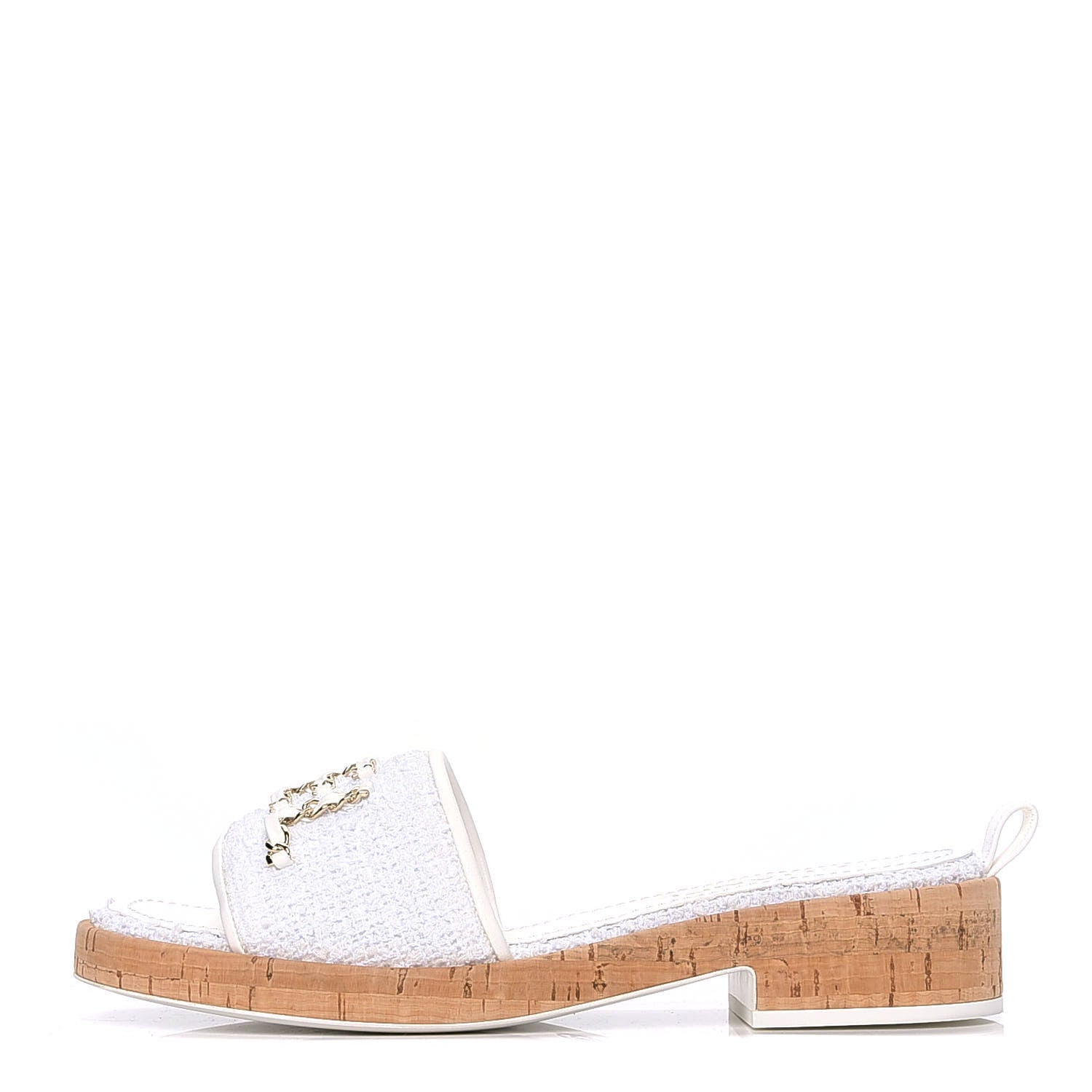 Chanel Tweed Cork CC Chain Mule Sandal 39.5 White 1 of 10