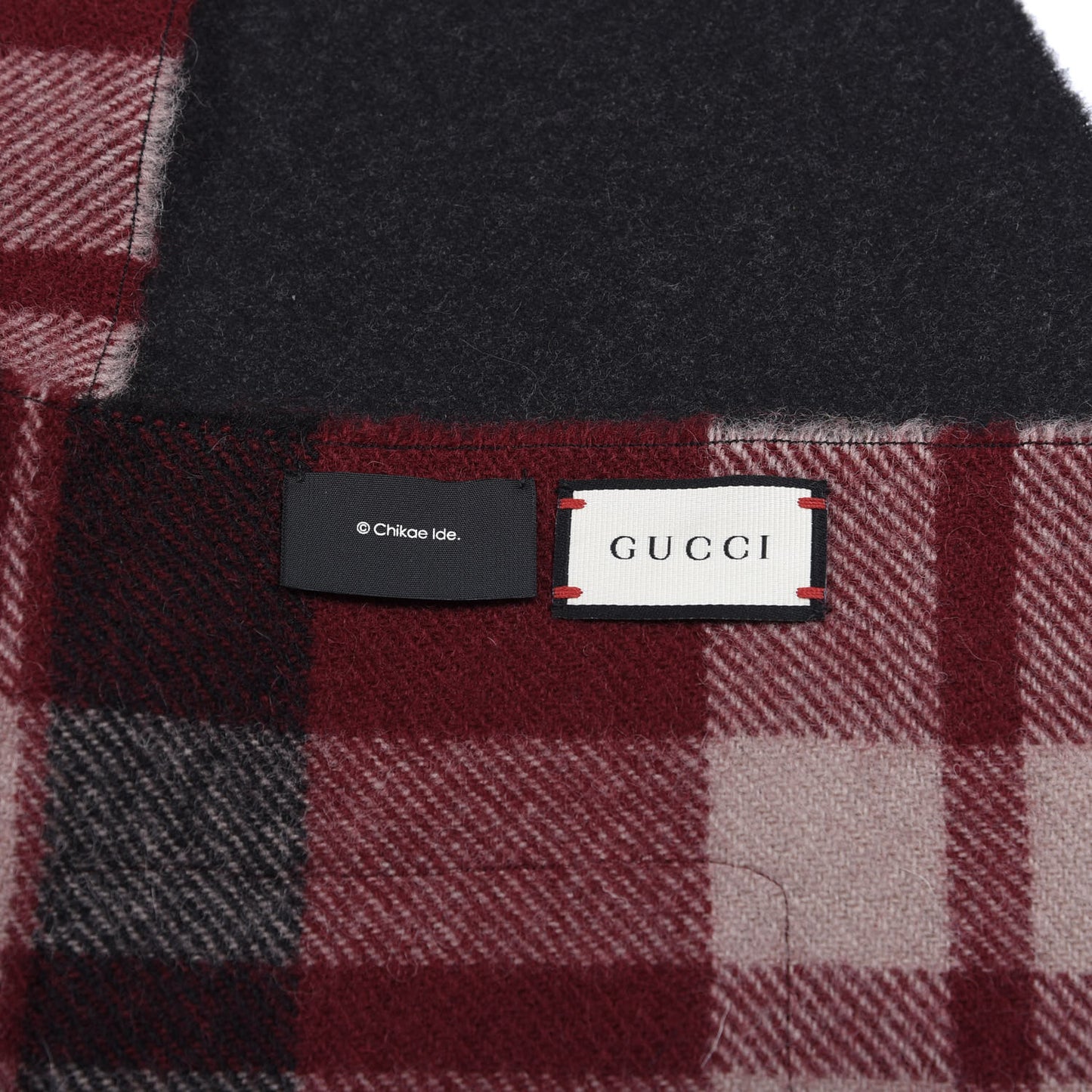 Wool Chikae Ide Scarf Red Black