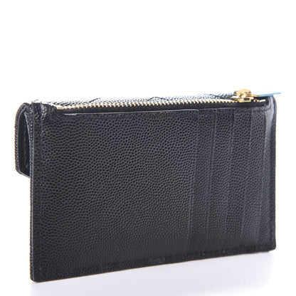 Saint Laurent Grain De Poudre Matelasse Chevron Monogram Compact Wallet Black 3 of 5
