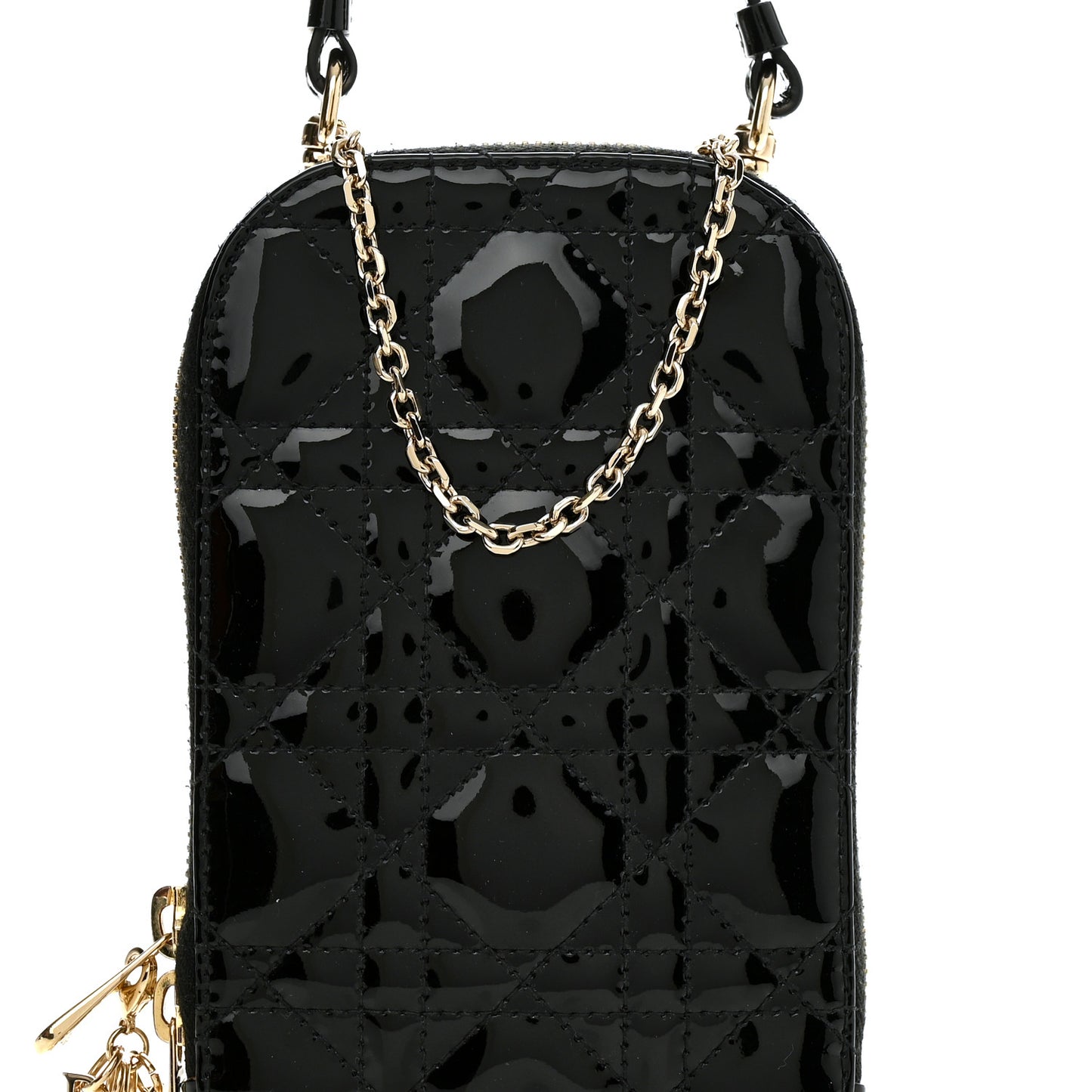 Patent Cannage Lady Dior Phone Holder Black