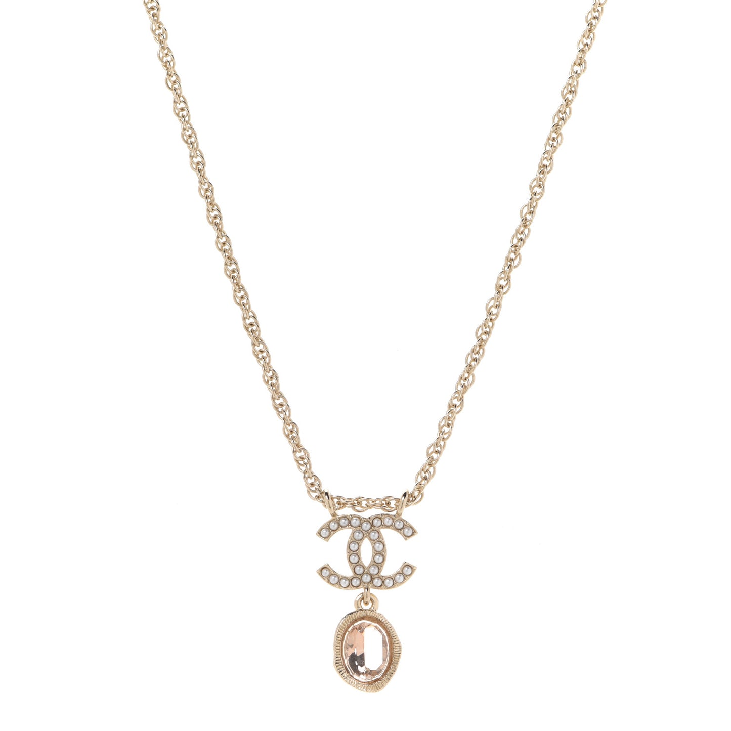 Crystal Pearl CC Necklace Pearly White Gold