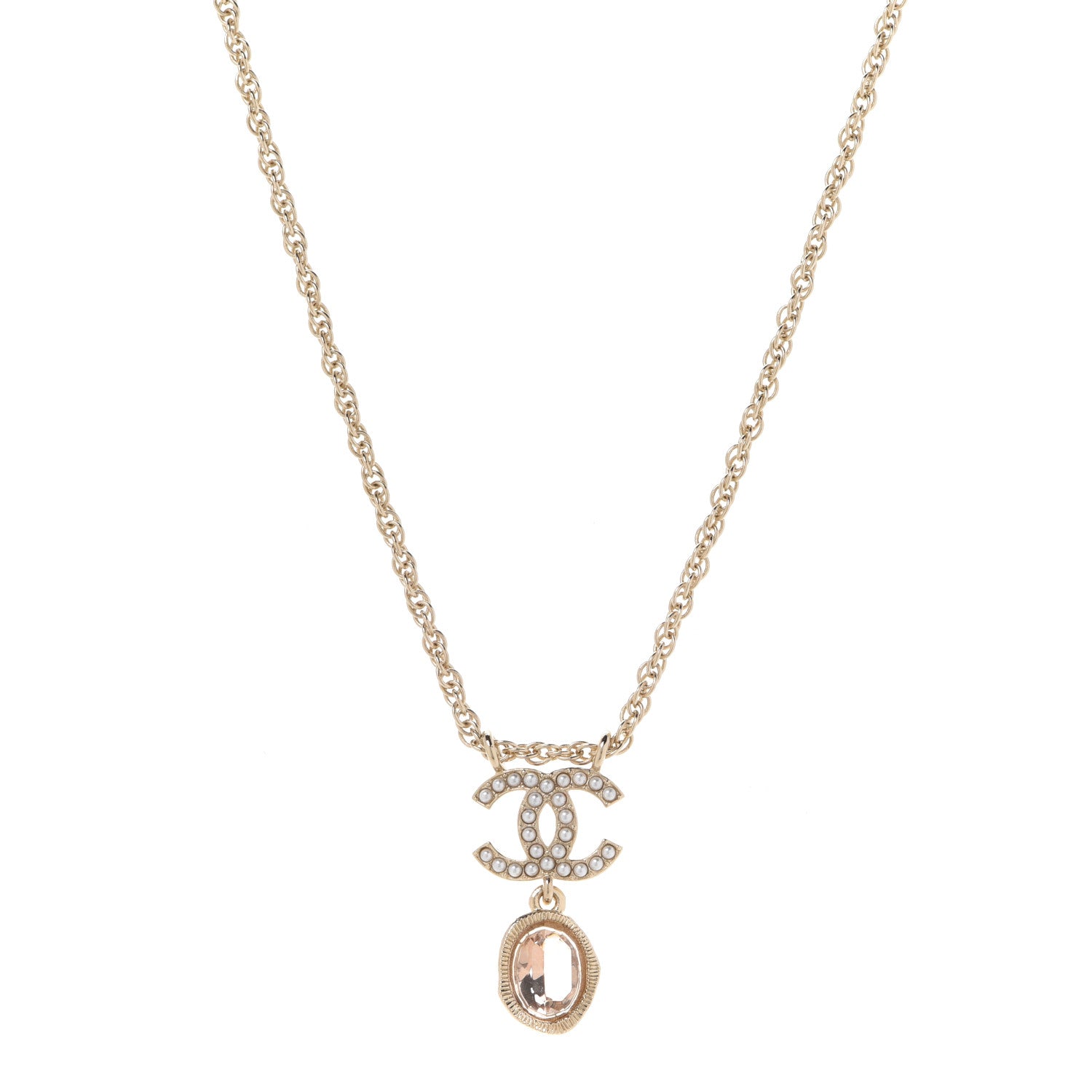 Chanel Crystal Pearl CC Necklace Pearly White Gold 1 of 6