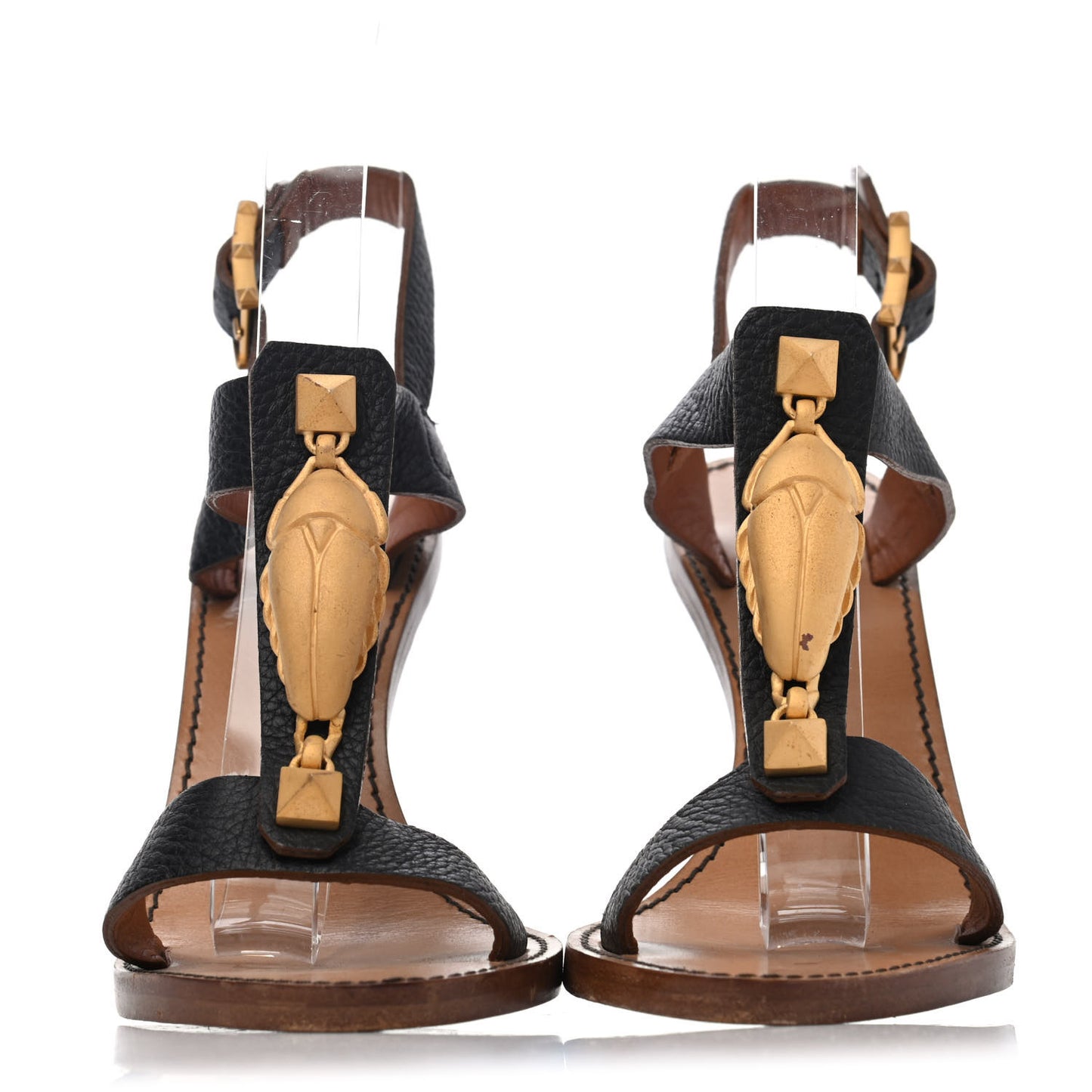 Calfskin Scarab Heeled Sandals 36.5 Black
