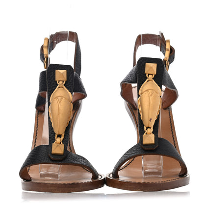 Valentino Garavani Calfskin Scarab Heeled Sandals 36.5 Black 2 of 4