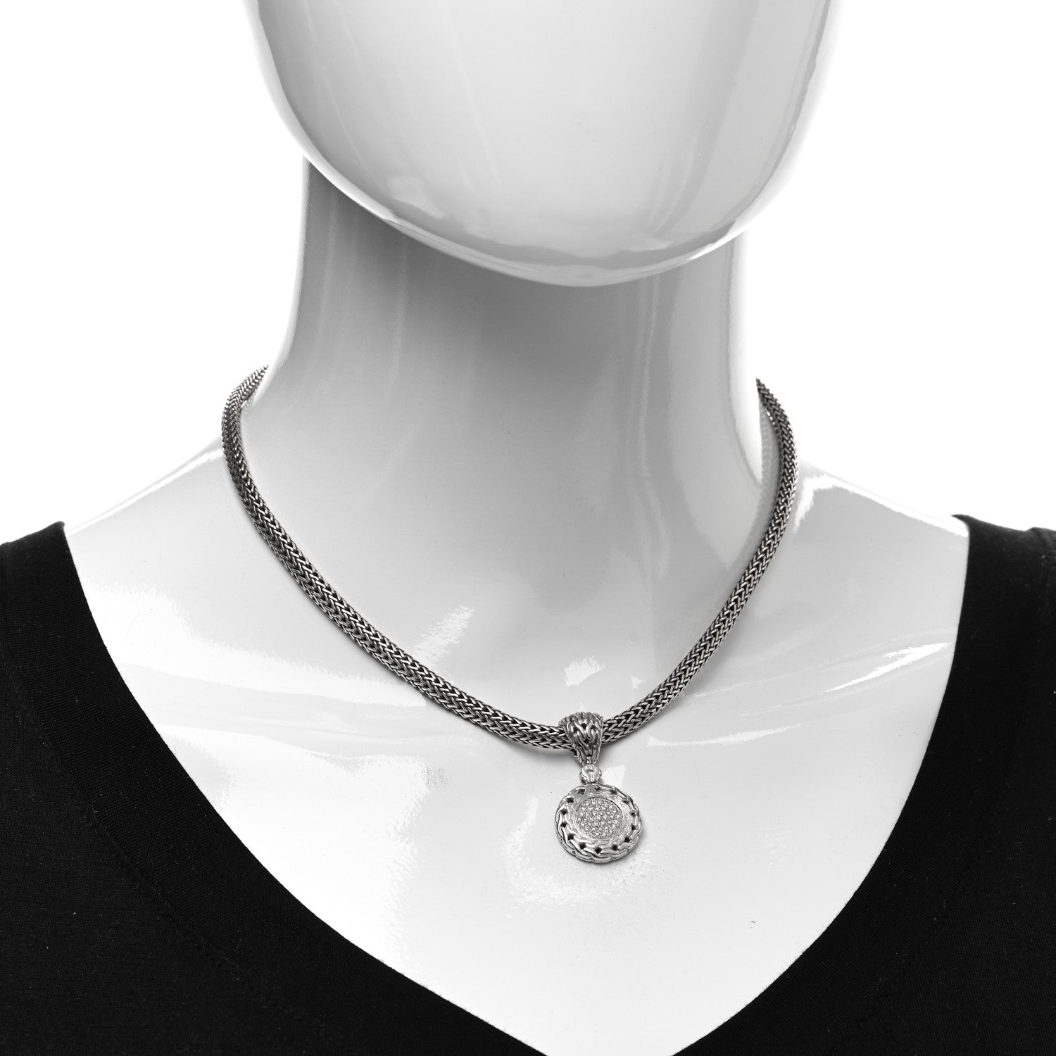 John Hardy Sterling Silver Diamond Classic Chain Round Pendant Necklace 2 of 4