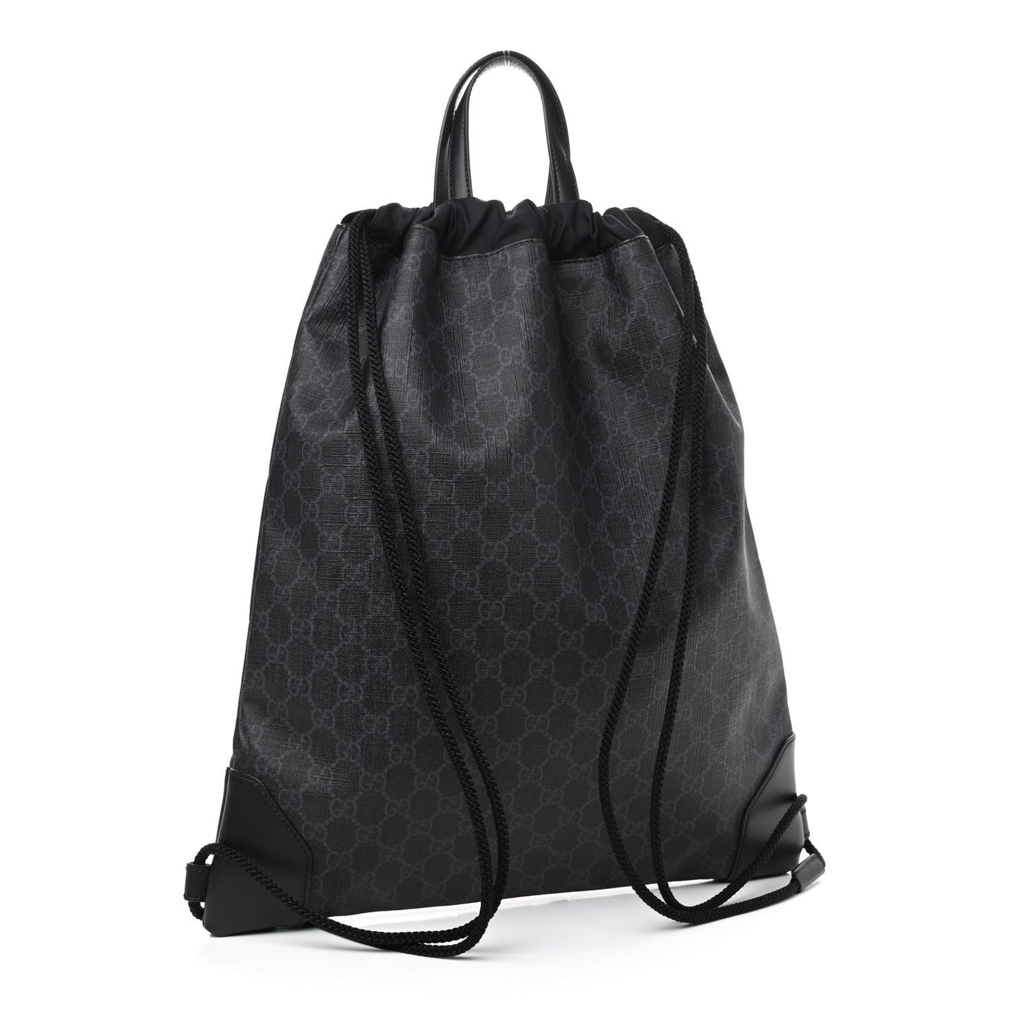Soft GG Supreme Monogram Appia Calfskin Web Drawstring Backpack Black