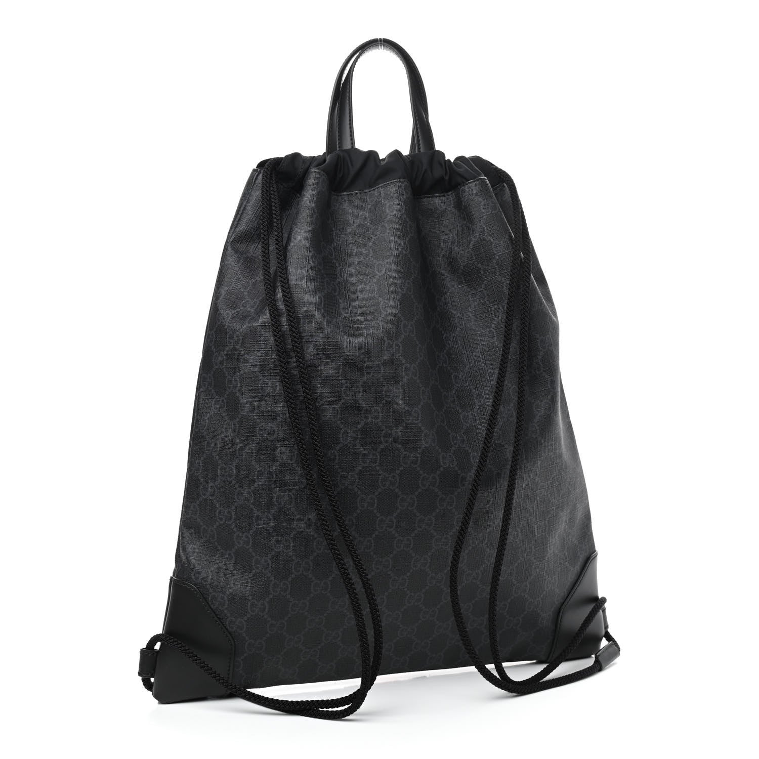 Gucci Soft GG Supreme Monogram Appia Calfskin Web Drawstring Backpack Black 3 of 9