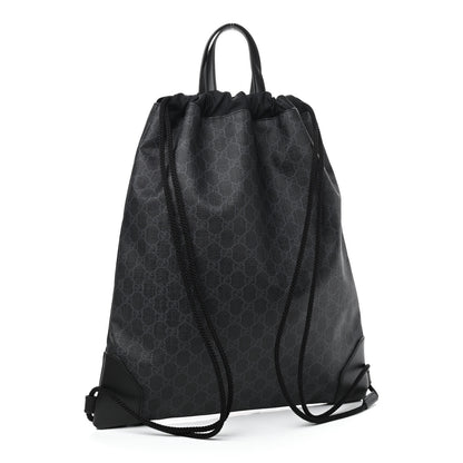 Gucci Soft GG Supreme Monogram Appia Calfskin Web Drawstring Backpack Black 3 of 9