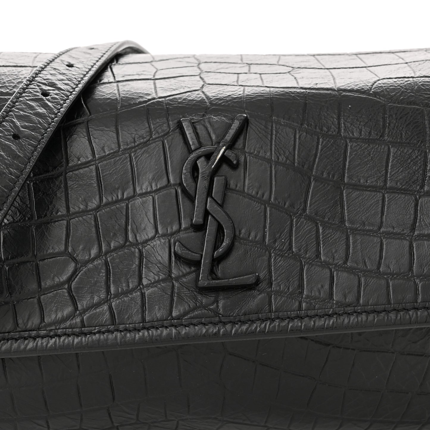 Crocodile Embossed Calfskin Matelasse Monogram Baby Niki Shoulder Belt Bag Black