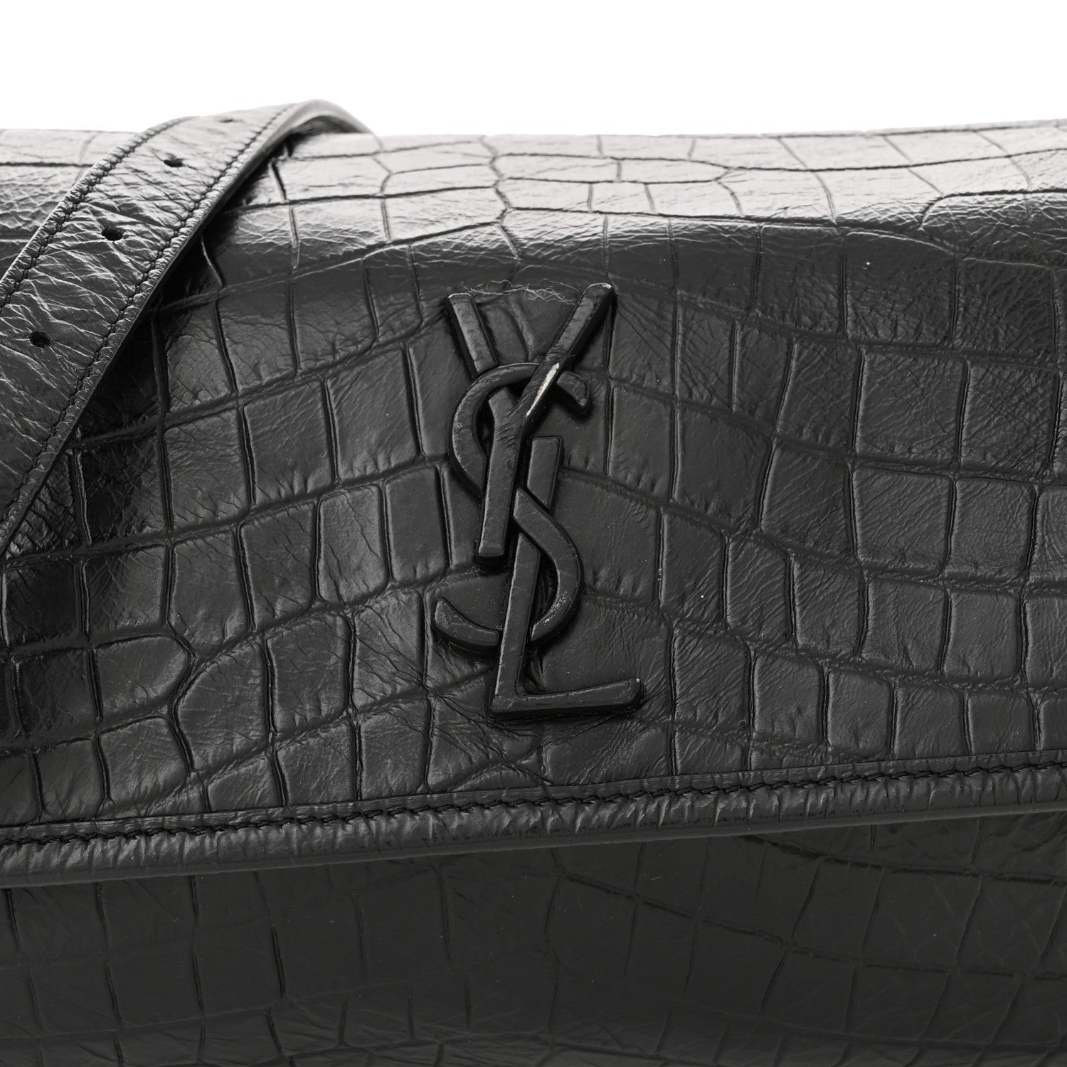 Saint Laurent Crocodile Embossed Calfskin Matelasse Monogram Baby Niki Shoulder Belt Bag Black 8 of 12