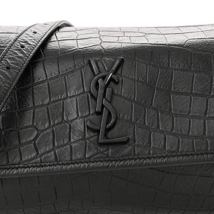Saint Laurent Crocodile Embossed Calfskin Matelasse Monogram Baby Niki Shoulder Belt Bag Black 8 of 12