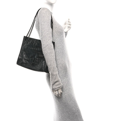 Saint Laurent Calfskin Crocodile Embossed Monogram Medium Niki Shopping Bag Black 2 of 12